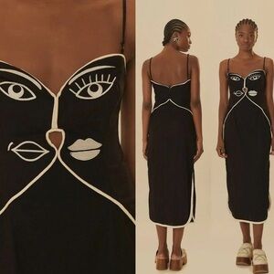 FARM Rio Black and White Midi Dress removable straps
